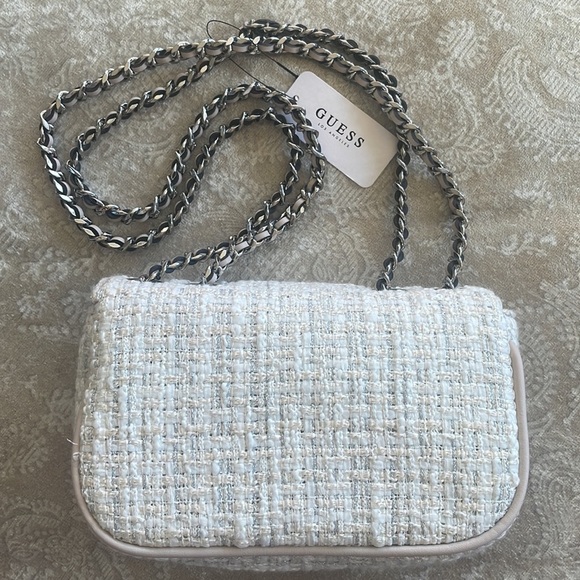 Brand New Guess White Tweed Chain Cessily Mini Crossbody Purse Shoulder Bag - Picture 10 of 15